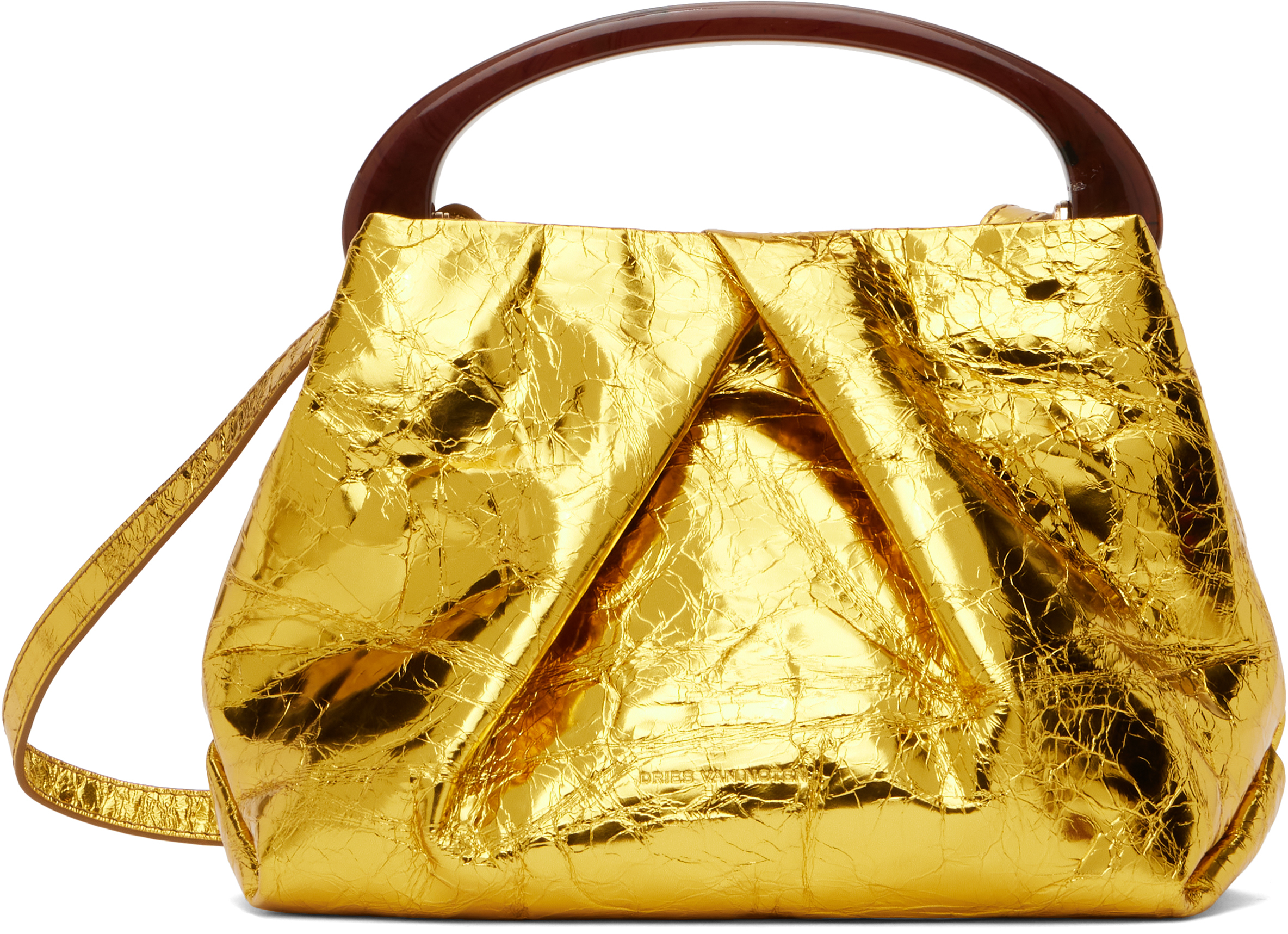 Gold Leather Top Handle Bag