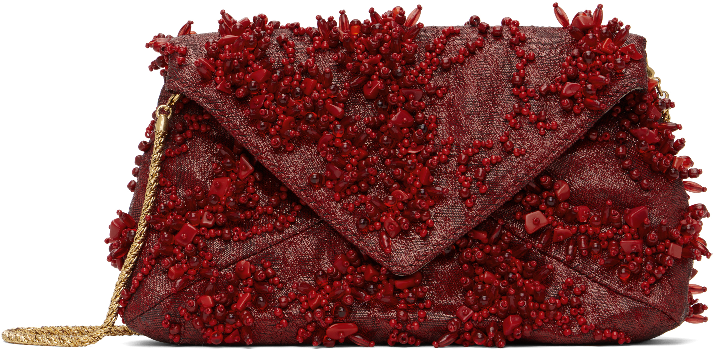 Red Small Embellished Mattelasse Envelope Bag