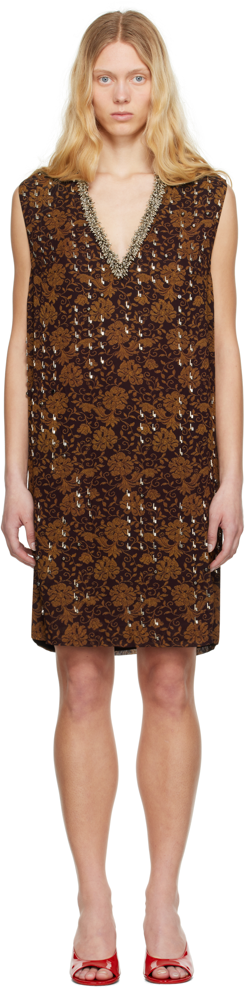 【関税込み】Dries Van Noten ブラウン ビーズ ミニドレス Dries Van Notenのブラウン ビーズ ミニドレスがセール中