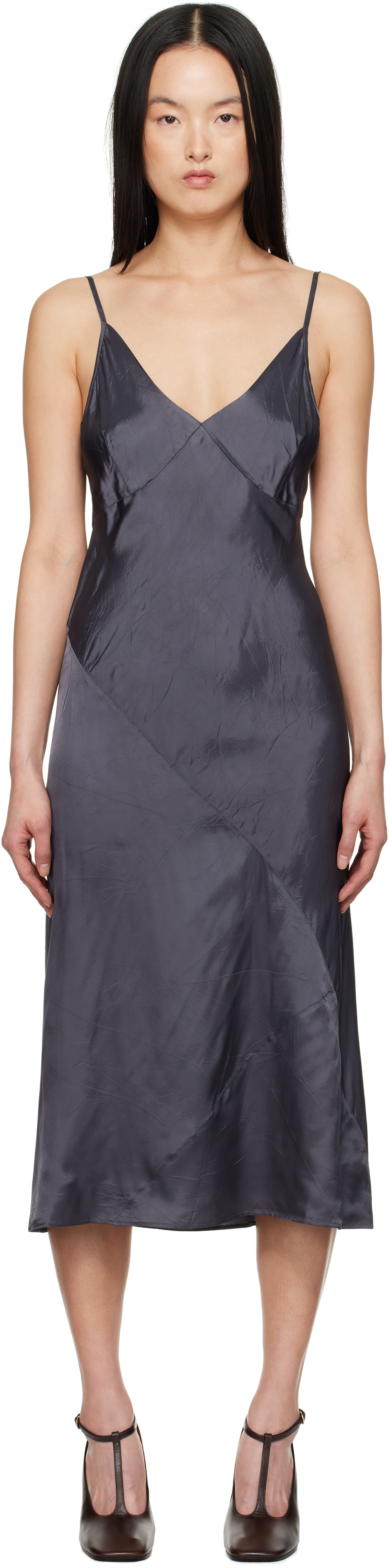 DRIES VAN NOTEN PURPLE SATIN MIDI DRESS