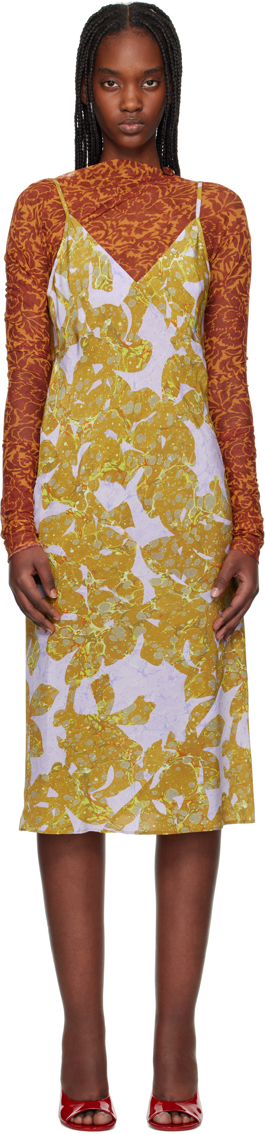 Yellow & Purple Sheer Midi Dress