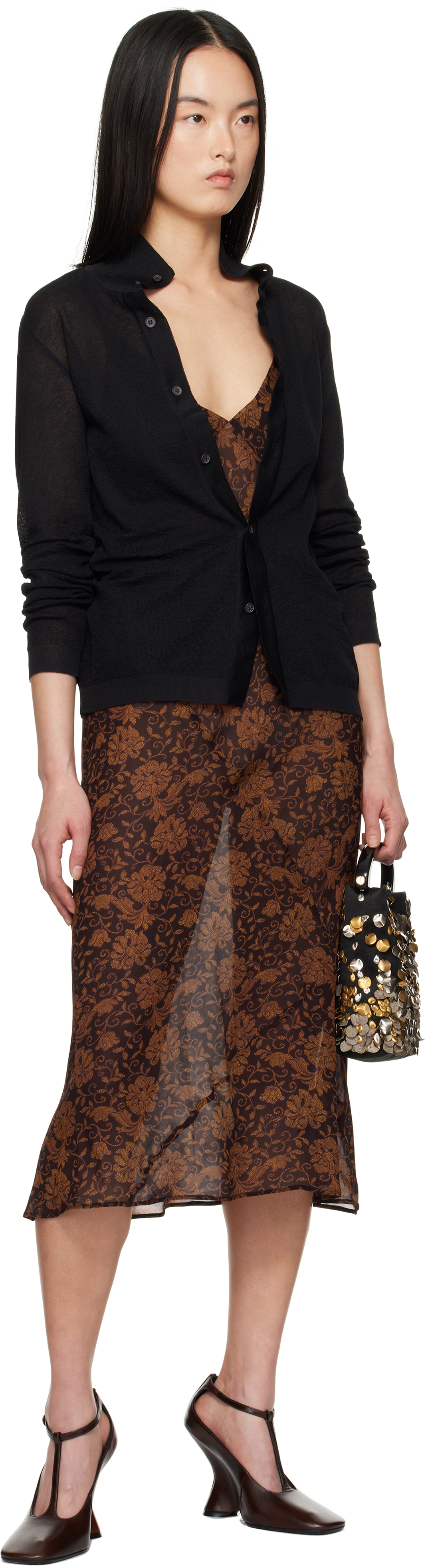 Dries Van Noten Brown Printed Midi Dress In 704 Dark Brown
