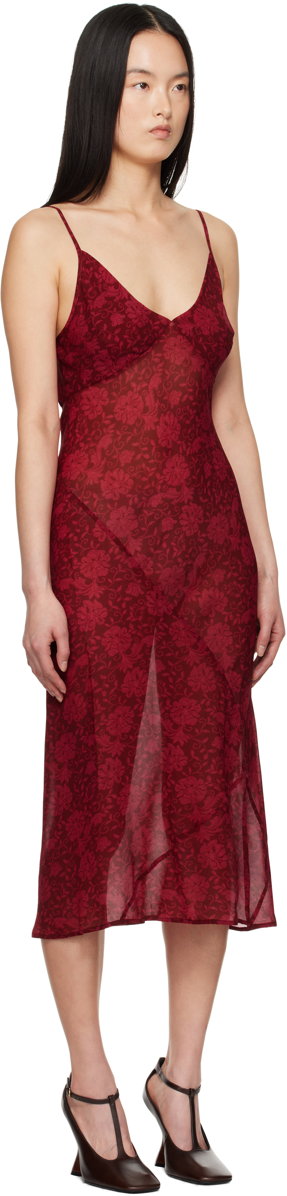 Dries Van Noten Red Printed Midi Dress In 356 Cherry