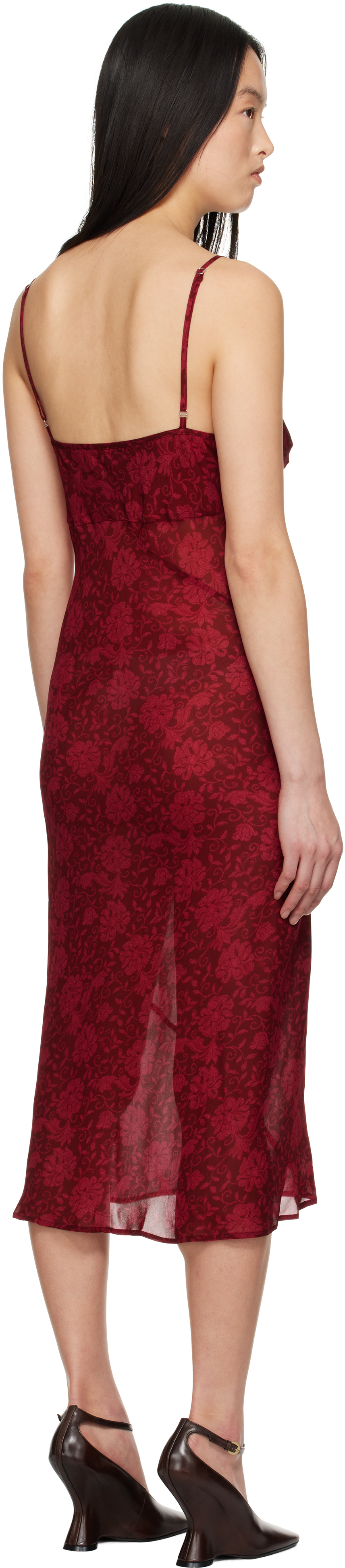 Dries Van Noten Red Printed Midi Dress In 356 Cherry