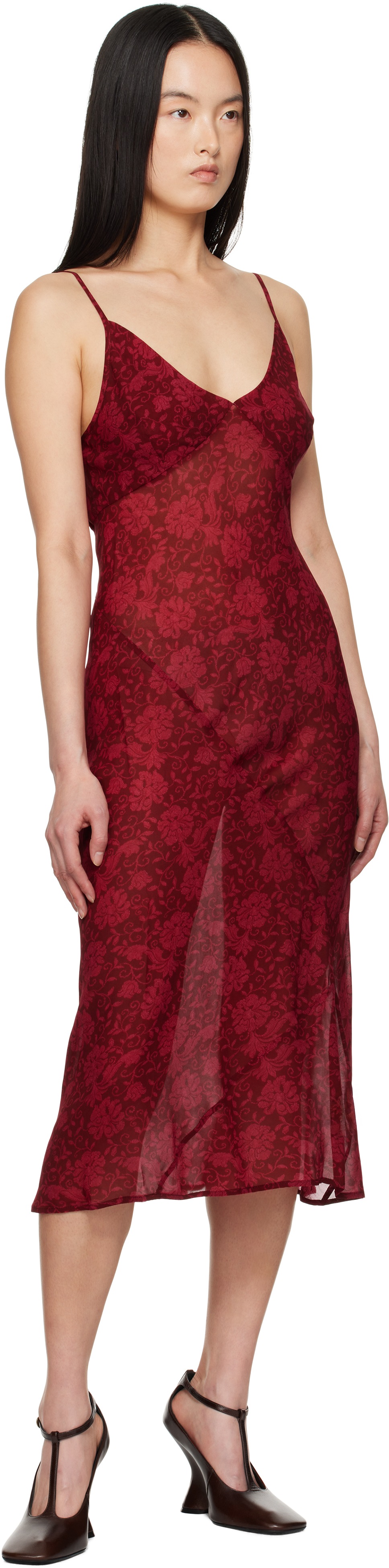 Dries Van Noten Red Printed Midi Dress In 356 Cherry