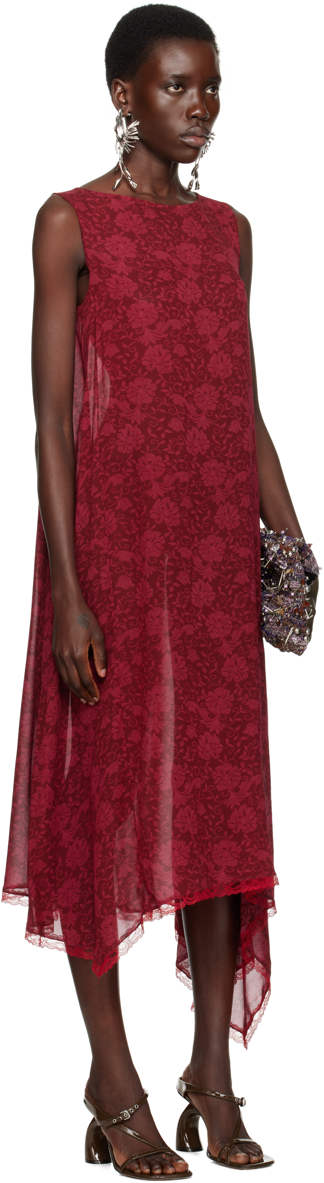 Dries Van Noten Red Loose Asymmetric Midi Dress In 356 Cherry