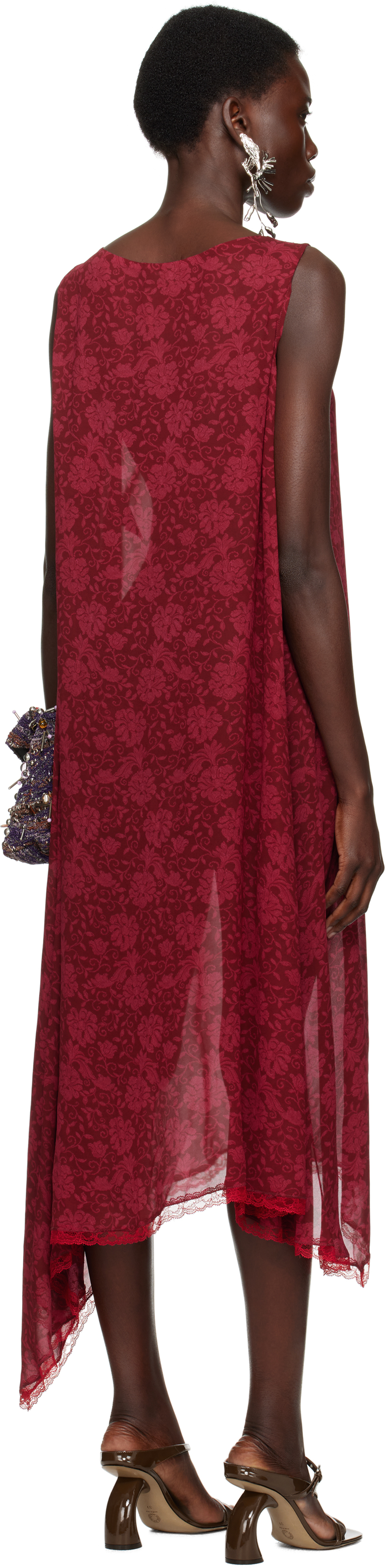 Dries Van Noten Red Loose Asymmetric Midi Dress In 356 Cherry