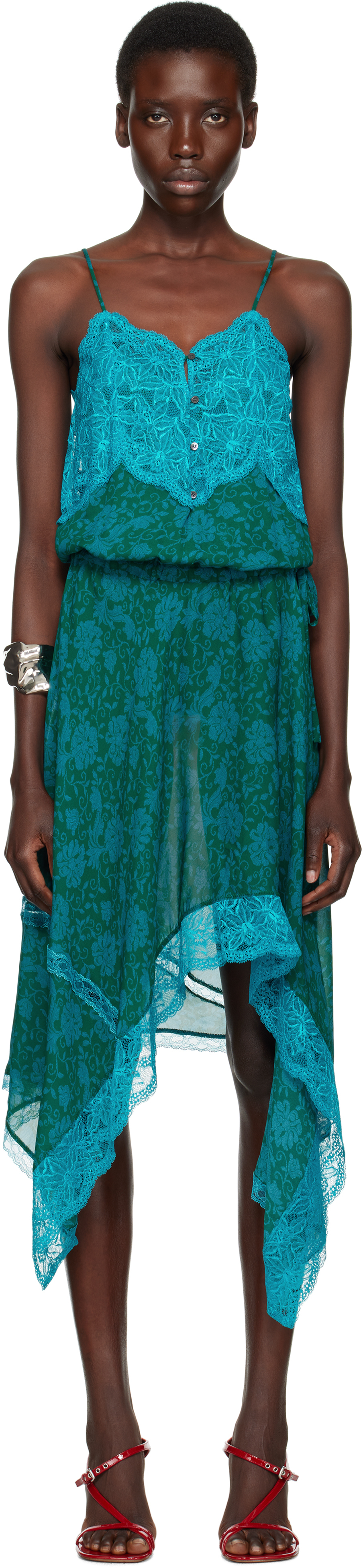 Blue Asymmetrical Slip Midi Dress
