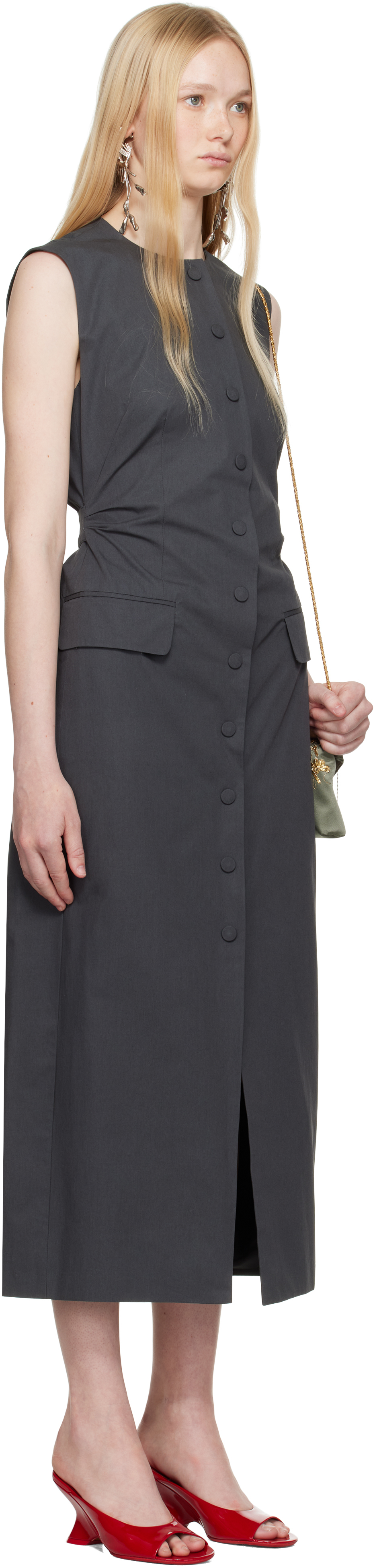 Dries Van Noten Gray Tailored Midi Dress In 803 Dark Grey
