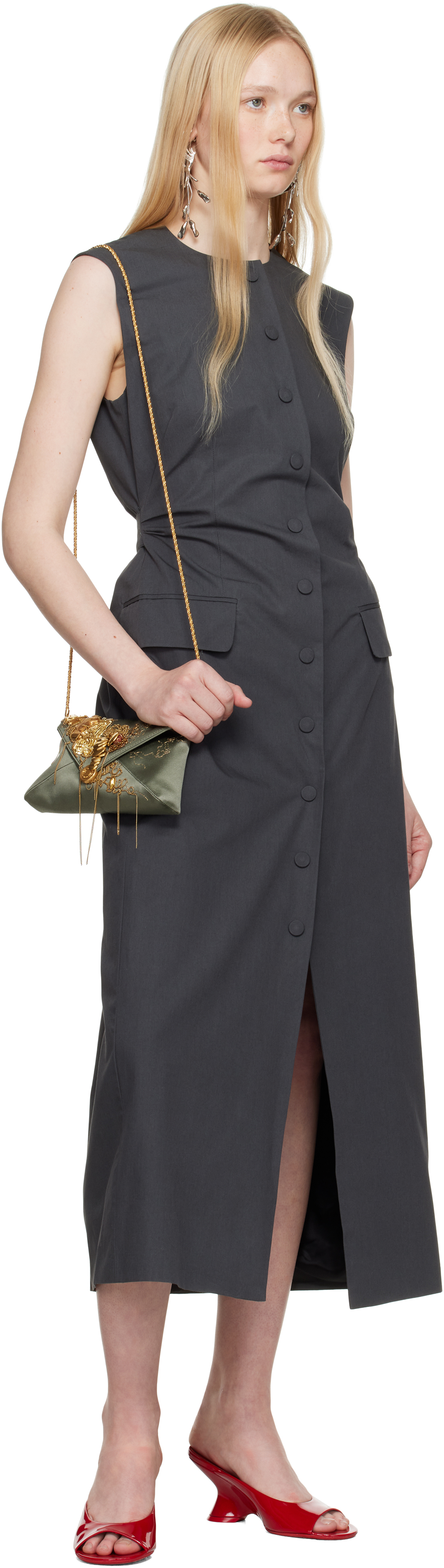 Dries Van Noten Gray Tailored Midi Dress In 803 Dark Grey