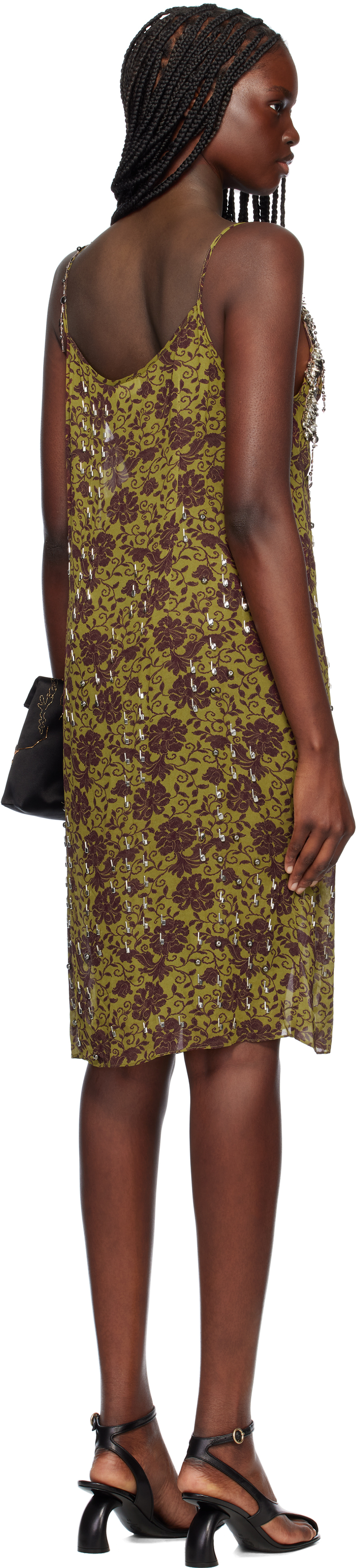 Dries Van Noten Green Beaded Midi Dress In 607 Olive