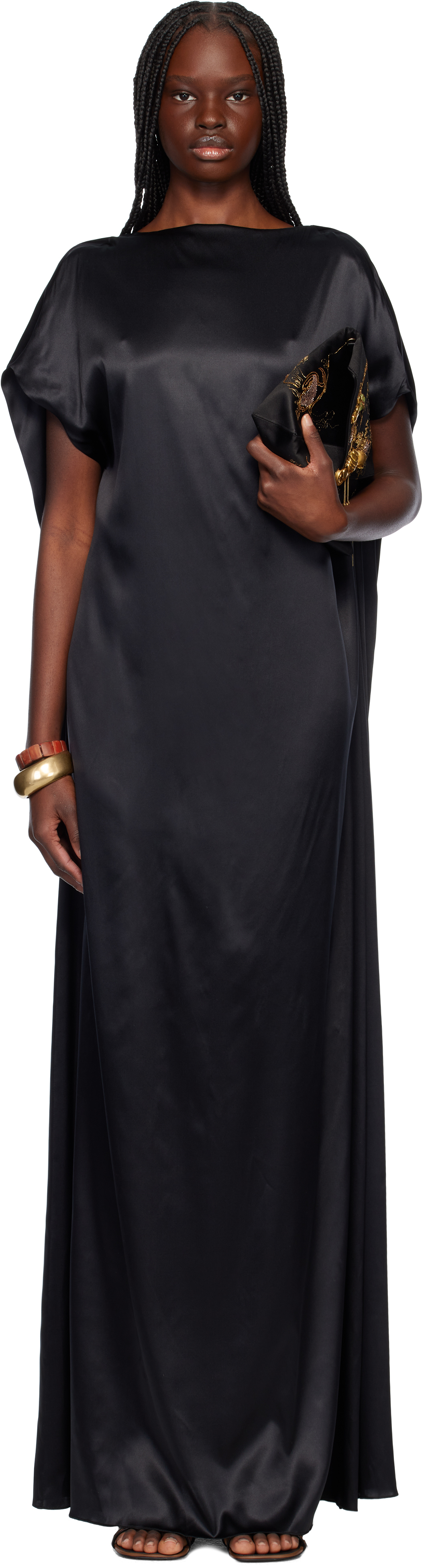 Black Silk Floor Length Maxi Dress