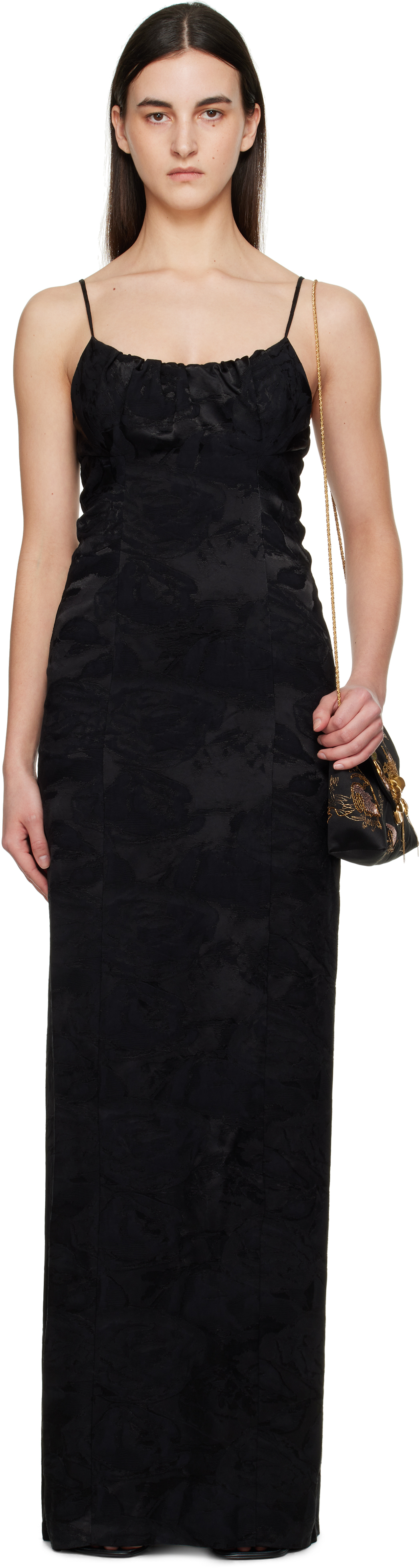 Shop Dries Van Noten Black Brocade Maxi Dress In 900 Black