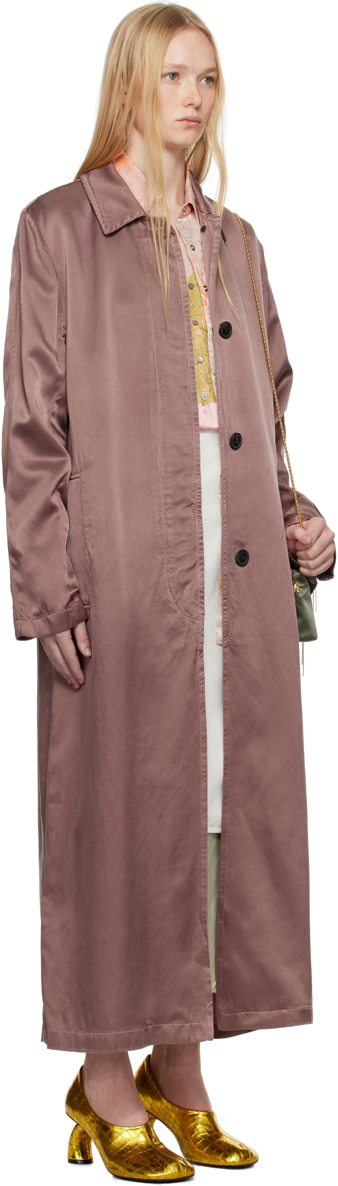 Shop Dries Van Noten Purple Cupro Twill Coat In 811 Taupe