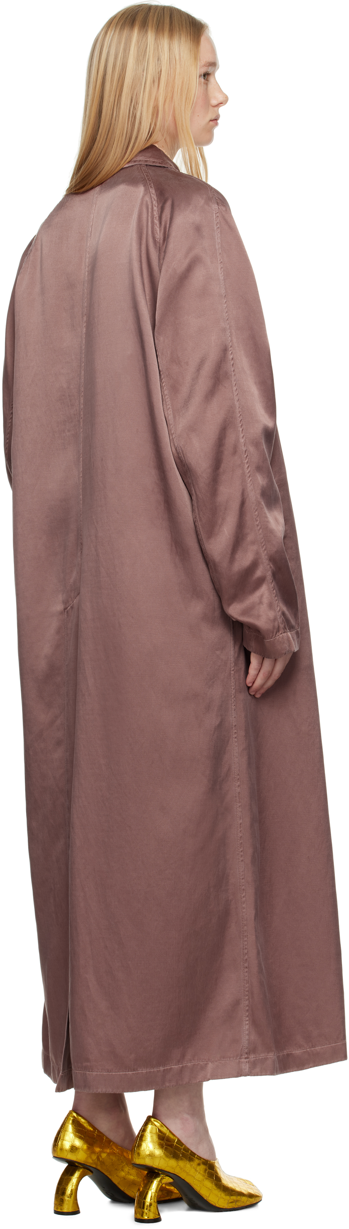 Shop Dries Van Noten Purple Cupro Twill Coat In 811 Taupe