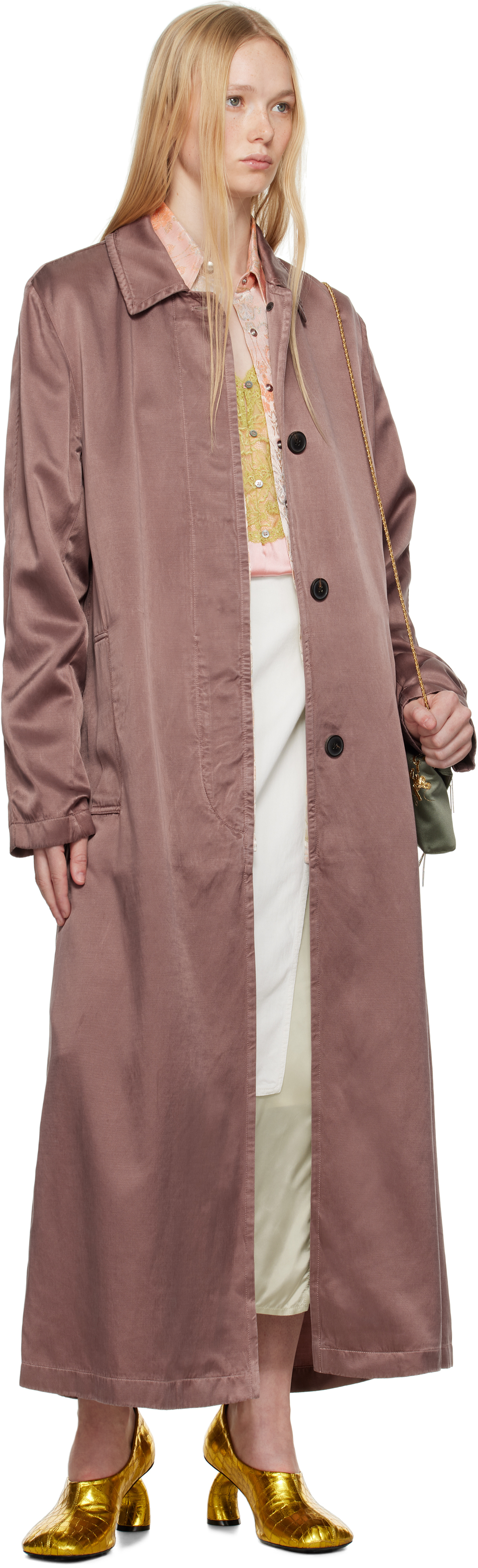 Shop Dries Van Noten Purple Cupro Twill Coat In 811 Taupe