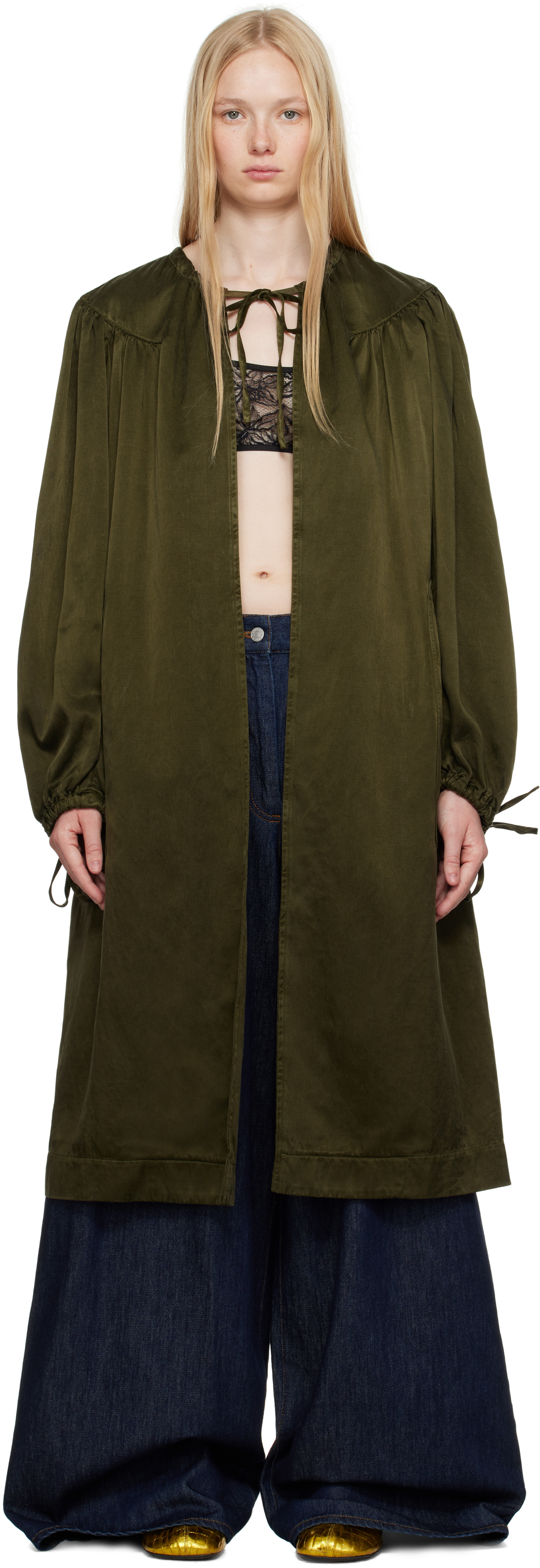 【関税込み】Dries Van Noten カーキ ギャザー コート Dries Van Notenのカーキ ギャザー コートがセール中