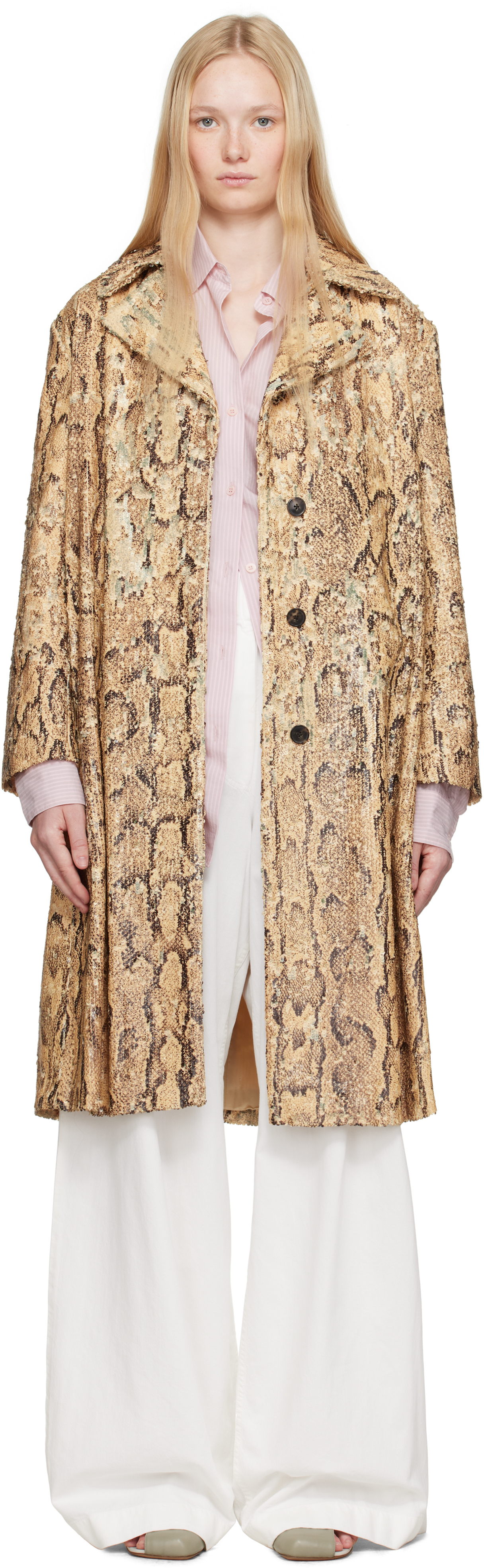 Shop Dries Van Noten Beige Sequinned Coat In 103 Beige
