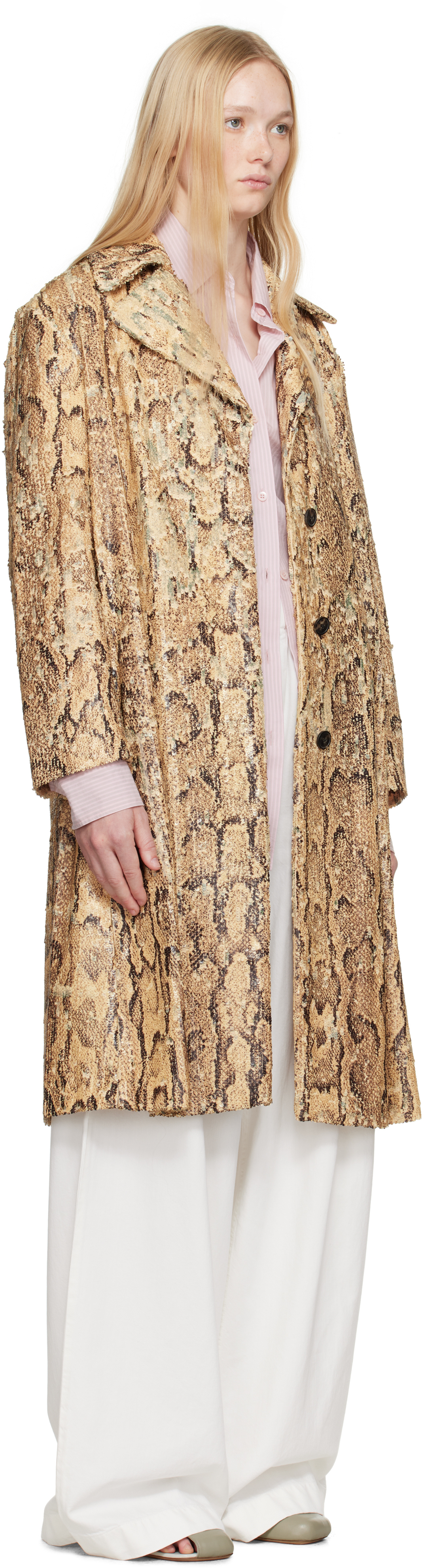 Shop Dries Van Noten Beige Sequinned Coat In 103 Beige