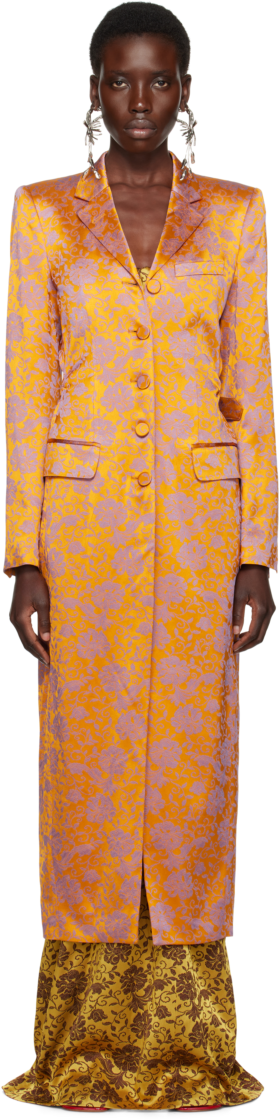 Orange Jacquard Coat