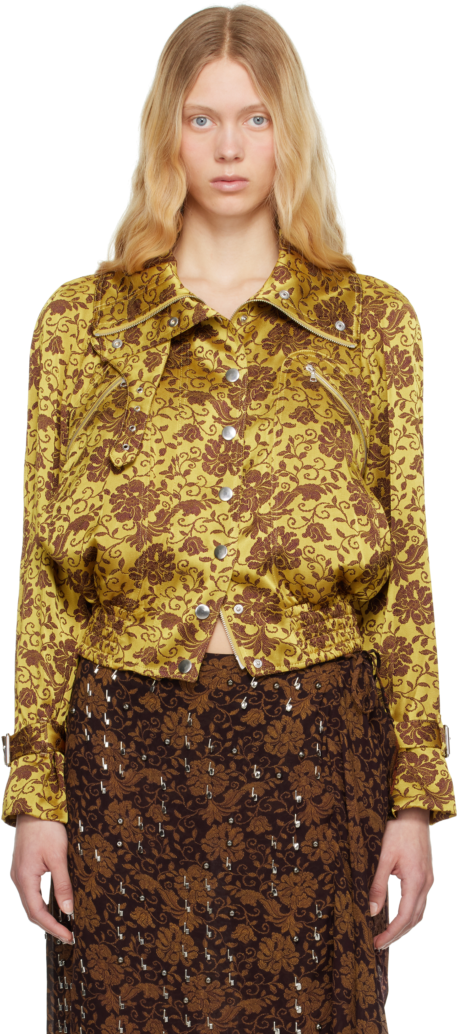 Khaki Jacquard Bomber Jacket