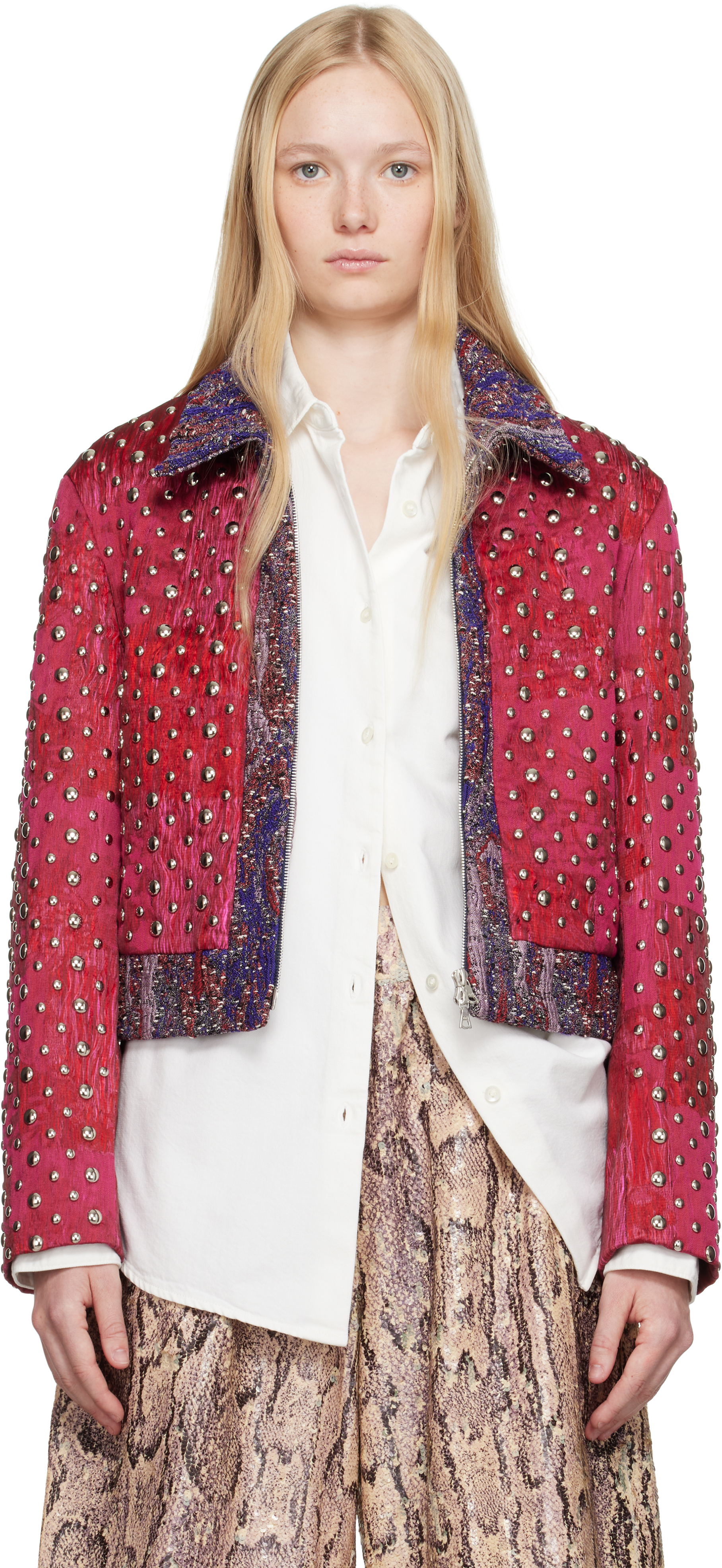 Shop Dries Van Noten Pink Embellished Jacket In 304 Fuchsia