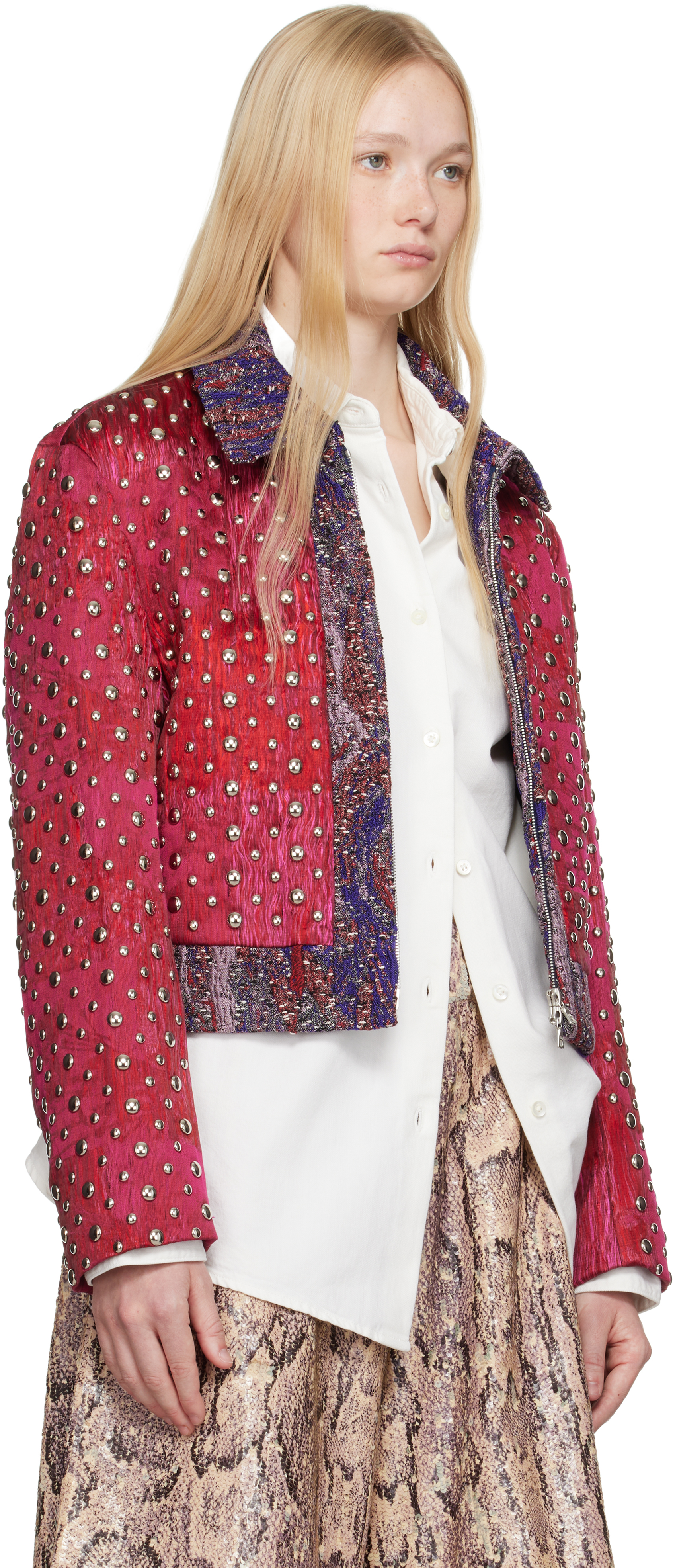 Shop Dries Van Noten Pink Embellished Jacket In 304 Fuchsia