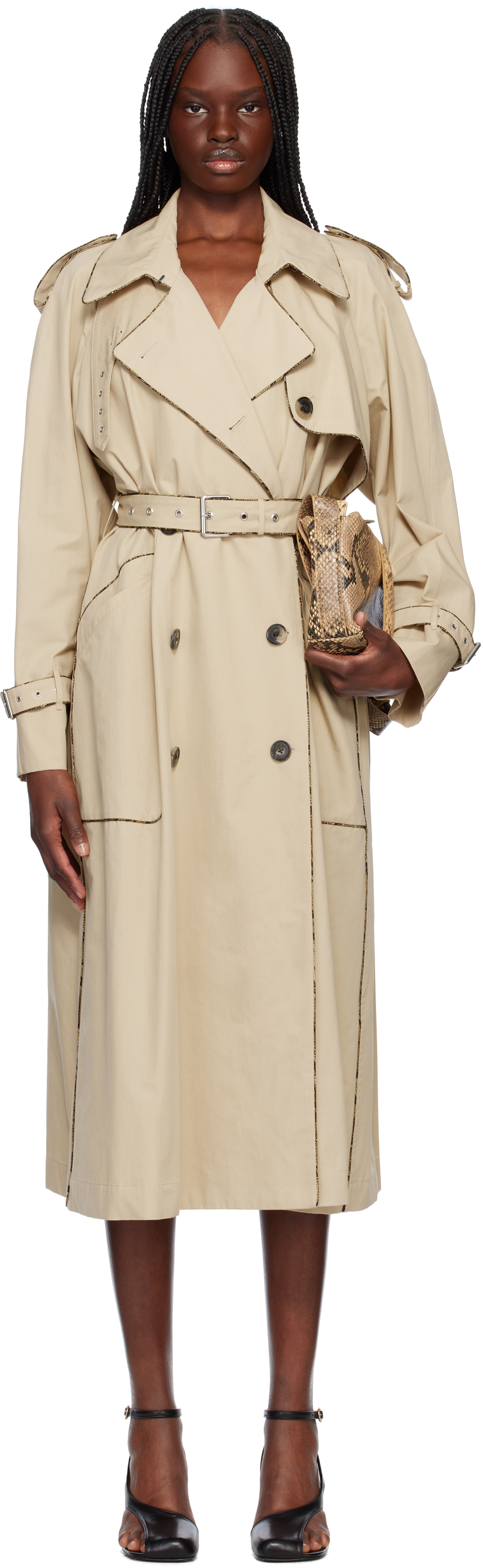 Beige Piping Trench Coat