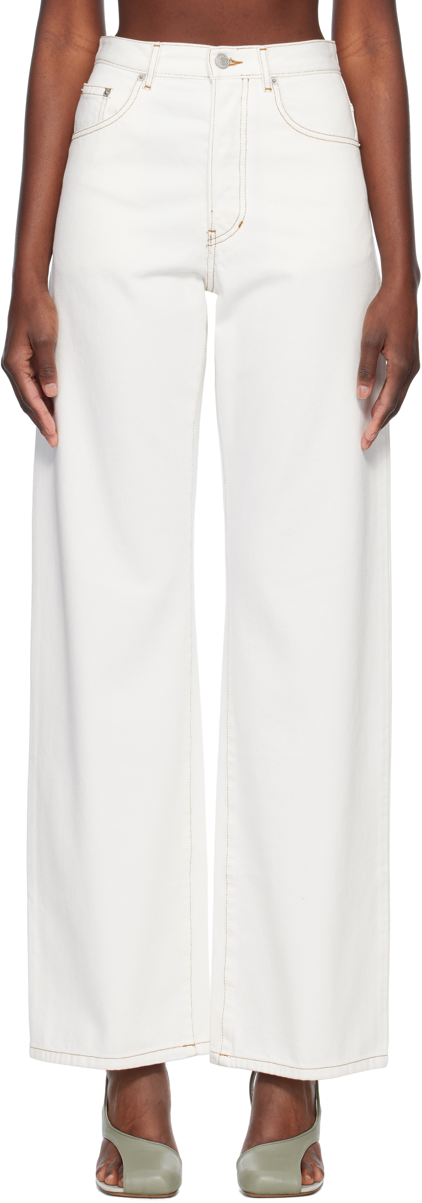 Shop Dries Van Noten Off-white Contrast Stitching Jeans In 008 Off White