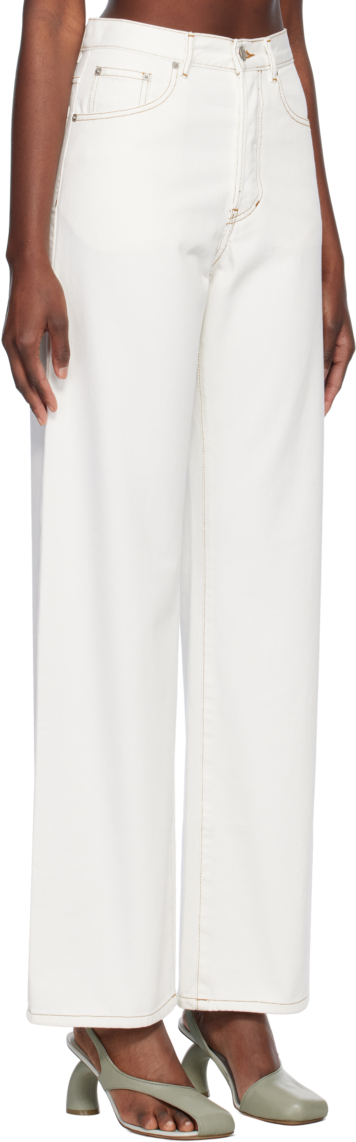 Shop Dries Van Noten Off-white Contrast Stitching Jeans In 008 Off White