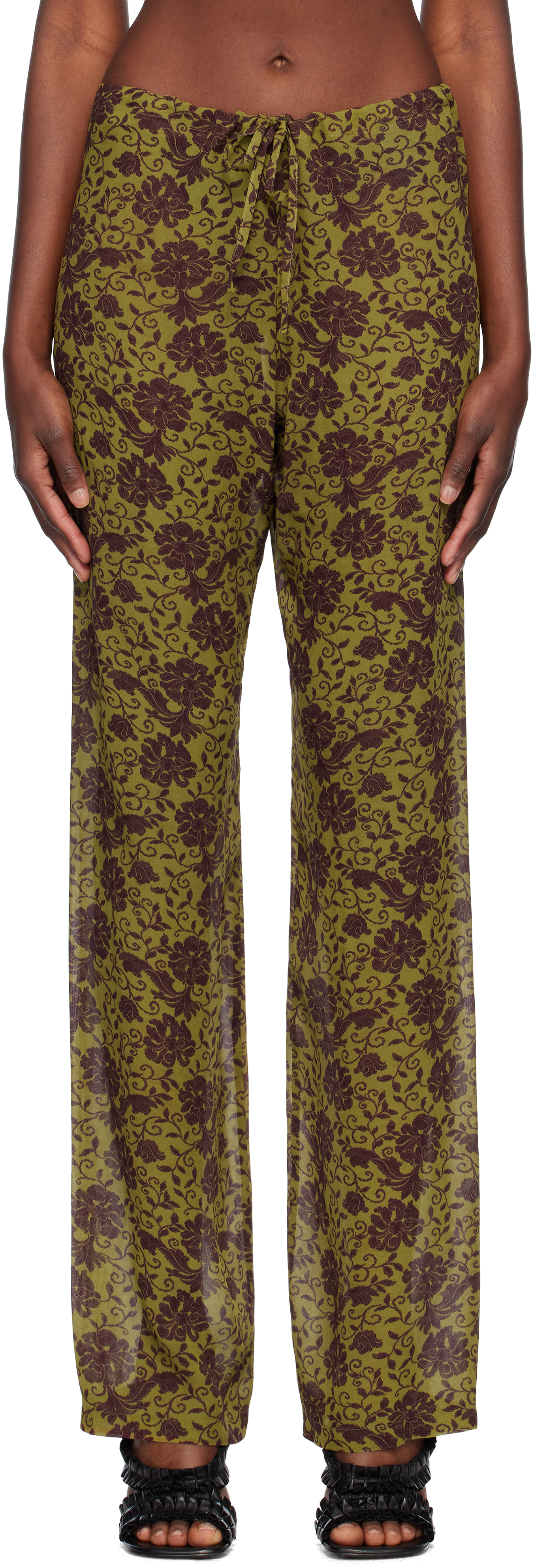 Dries Van Noten: Green Chiffon Trousers | SSENSE
