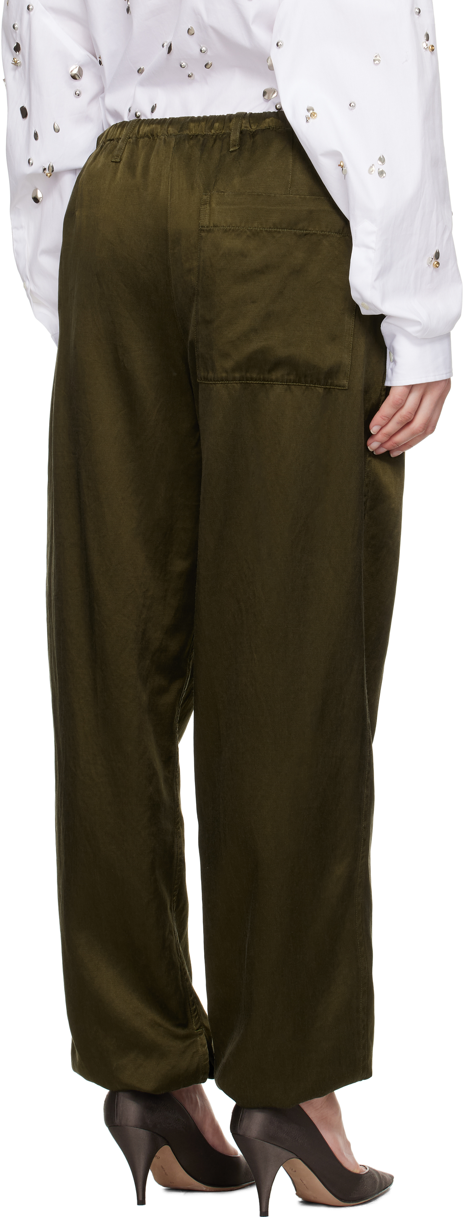 Dries Van Noten Khaki Drawstring Trousers In 606 Khaki