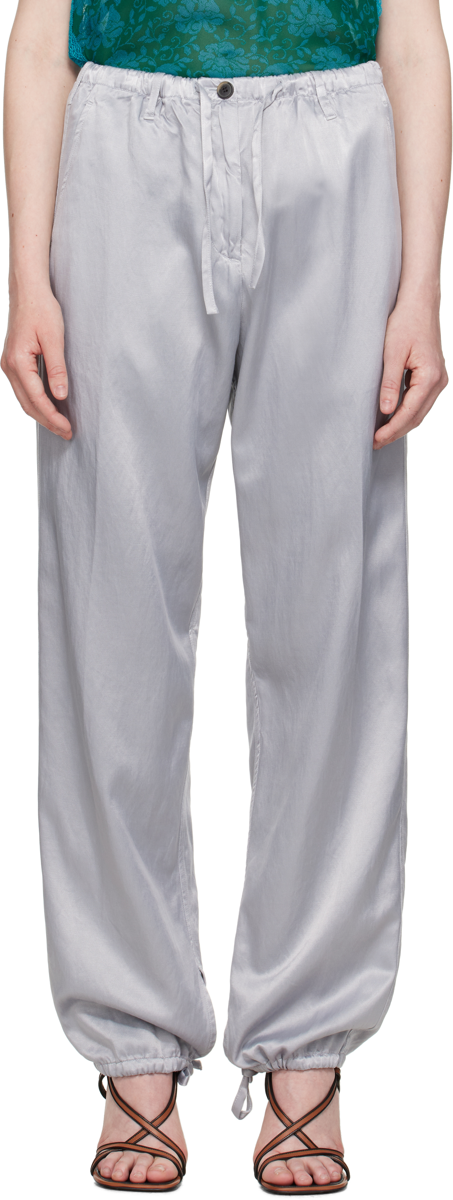 Dries Van Noten Gray Drawstring Trousers In 514 Light Blue