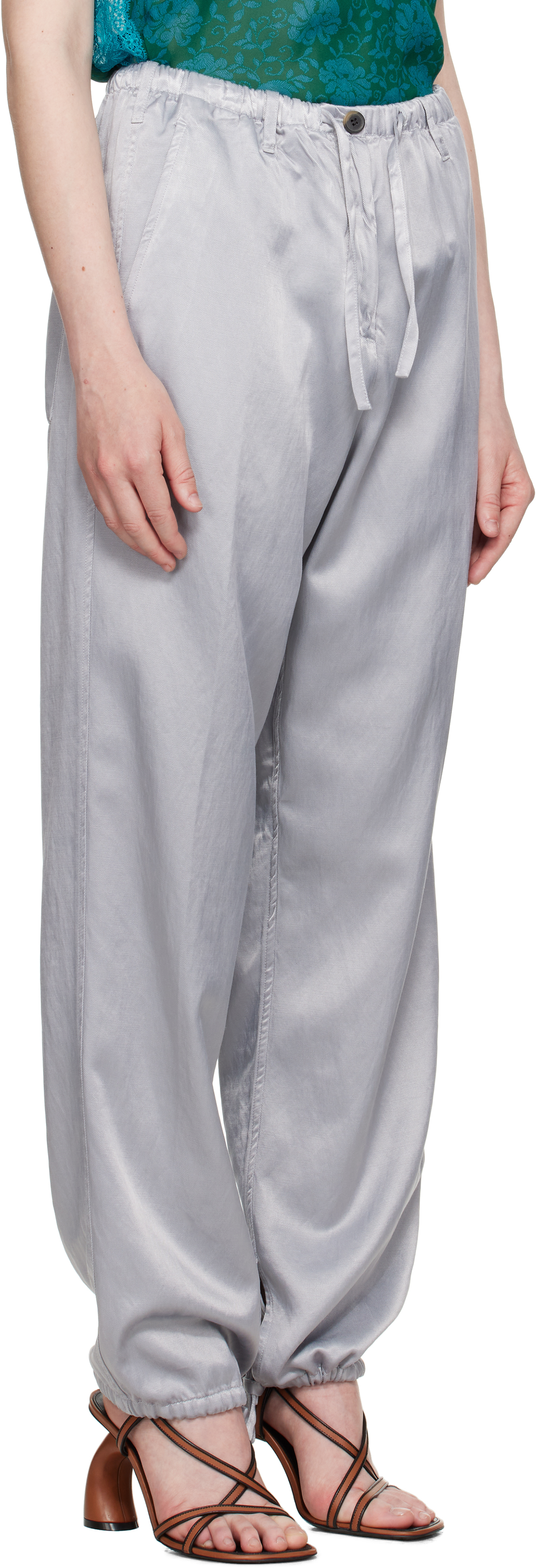 Dries Van Noten Gray Drawstring Trousers In 514 Light Blue