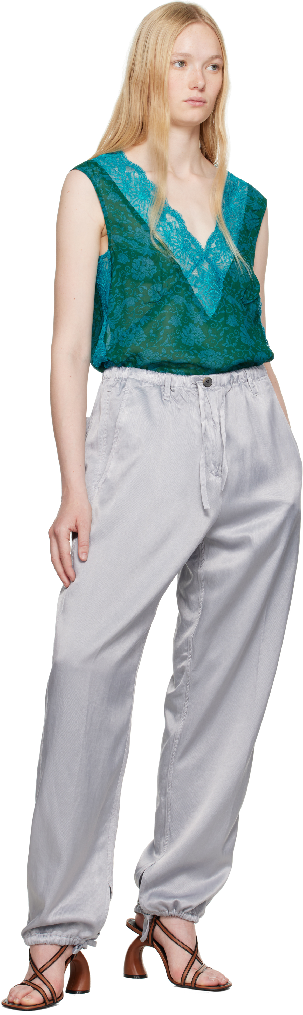 Dries Van Noten Gray Drawstring Trousers In 514 Light Blue