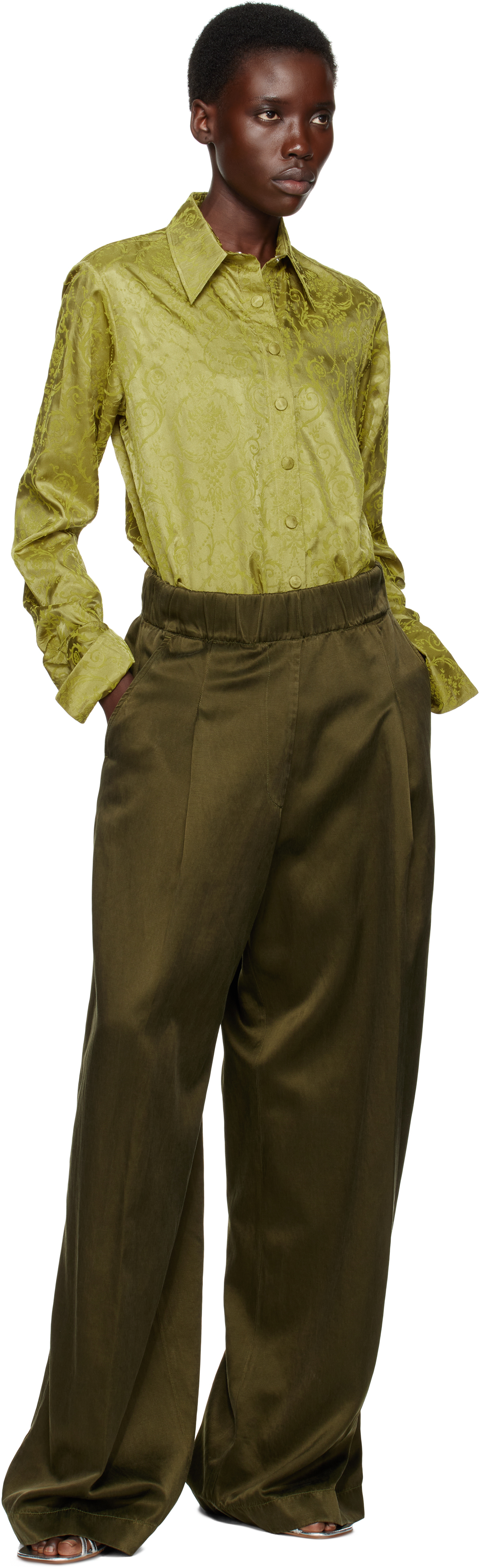 Dries Van Noten Trousers Wide-leg Pleated Front In 606 Khaki