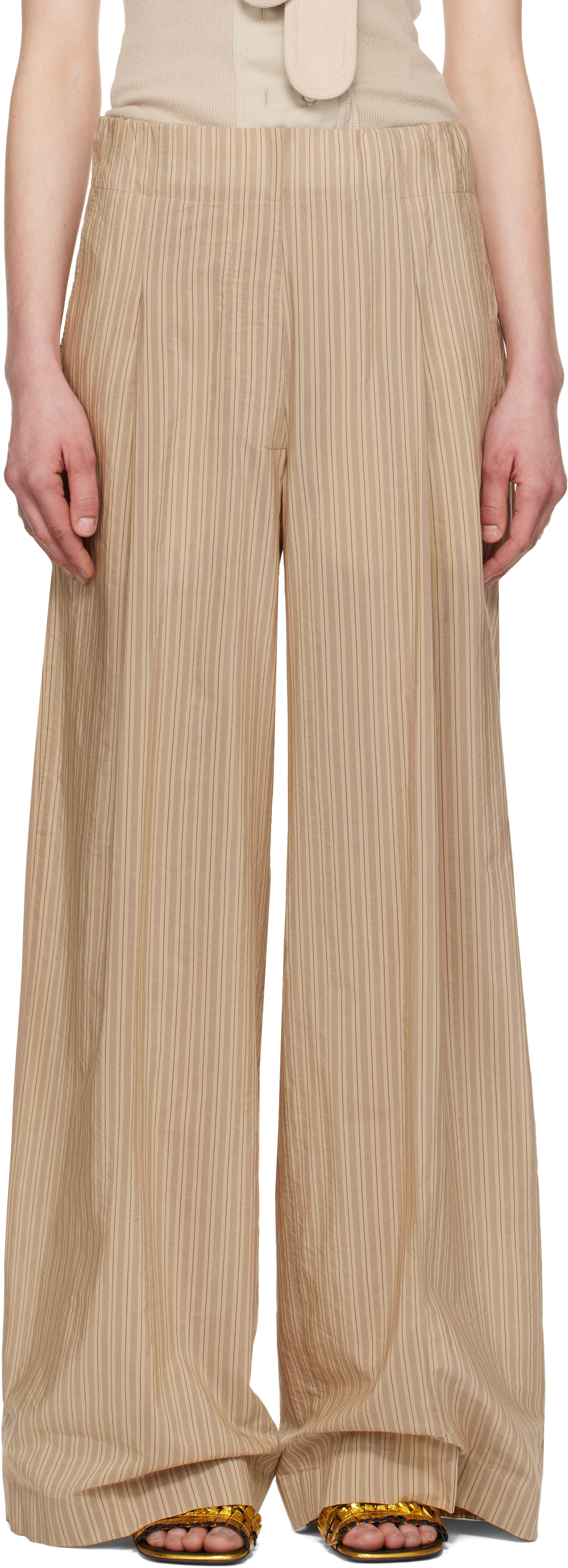 Gray & Pink Wide Pleated Trousers