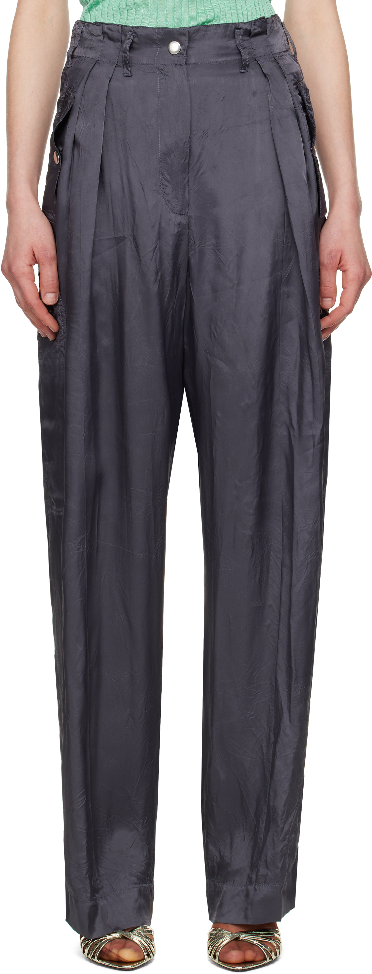 Gray Viscose Workwear Trousers