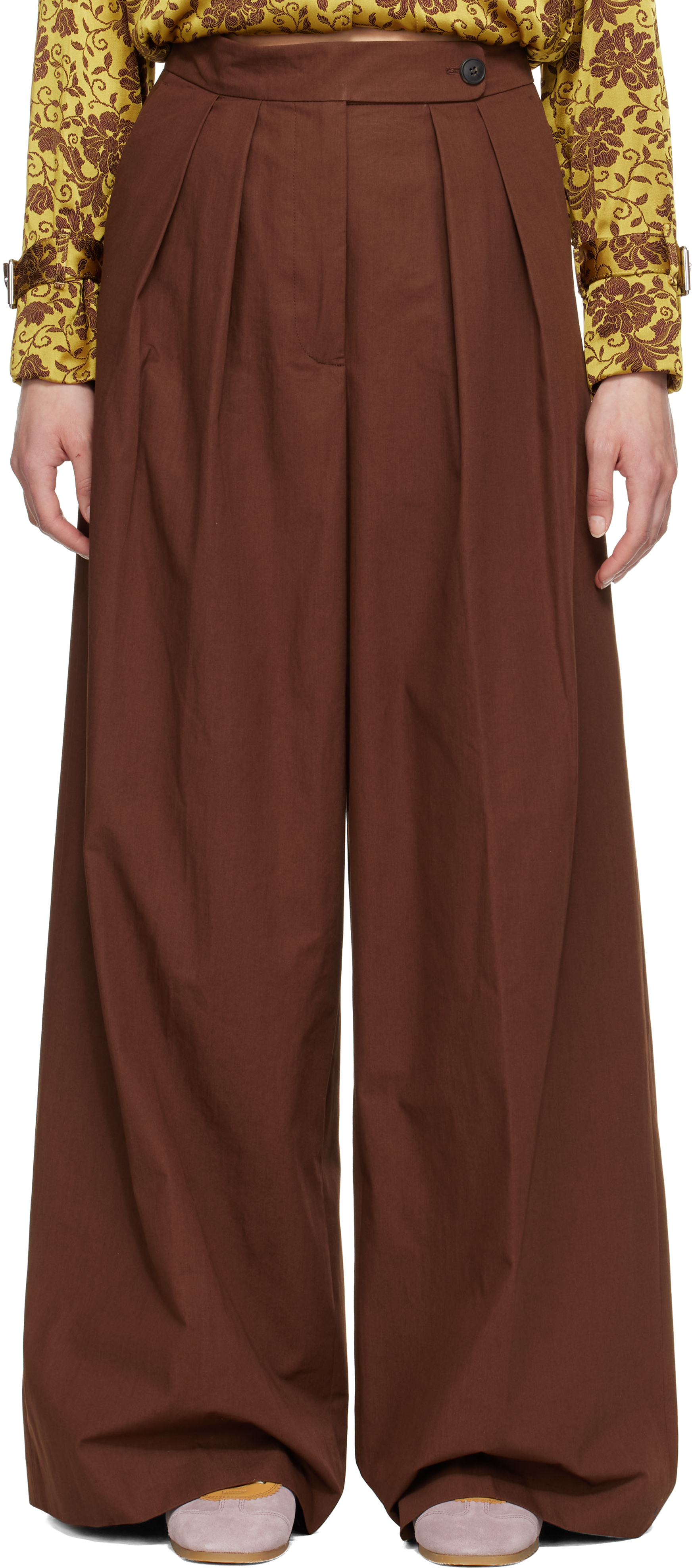 【関税込み】Dries Van Noten ブラウン タックパンツ Dries Van Notenのブラウン タックパンツがセール中