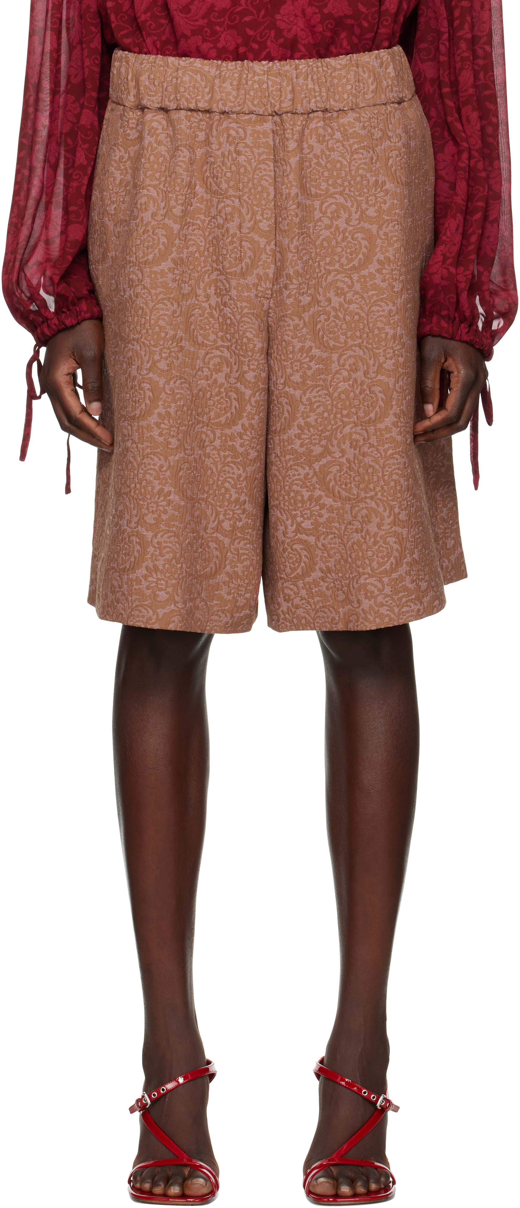 Brown Jacquard Shorts