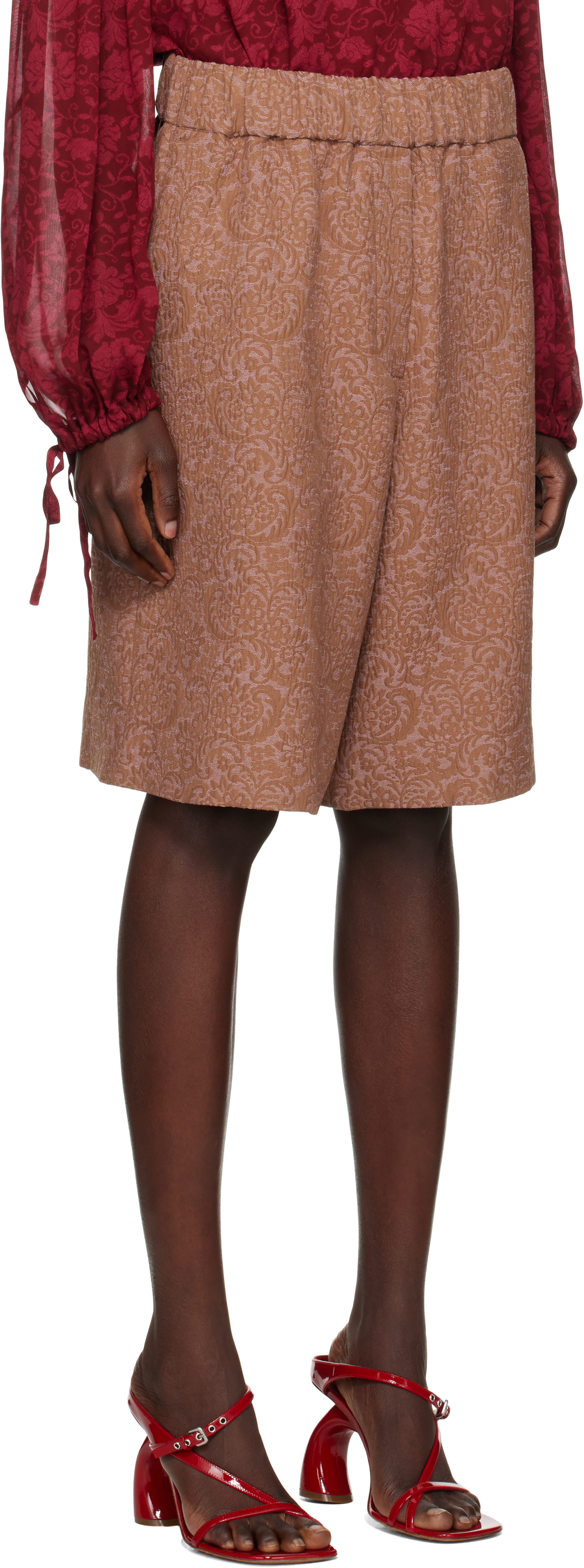 Dries Van Noten Brown Jacquard Shorts In 350 Peach