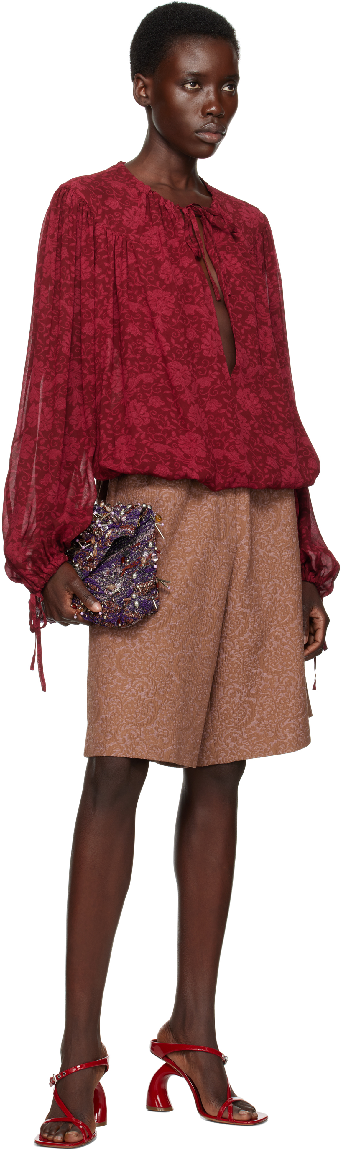 Dries Van Noten Brown Jacquard Shorts In 350 Peach