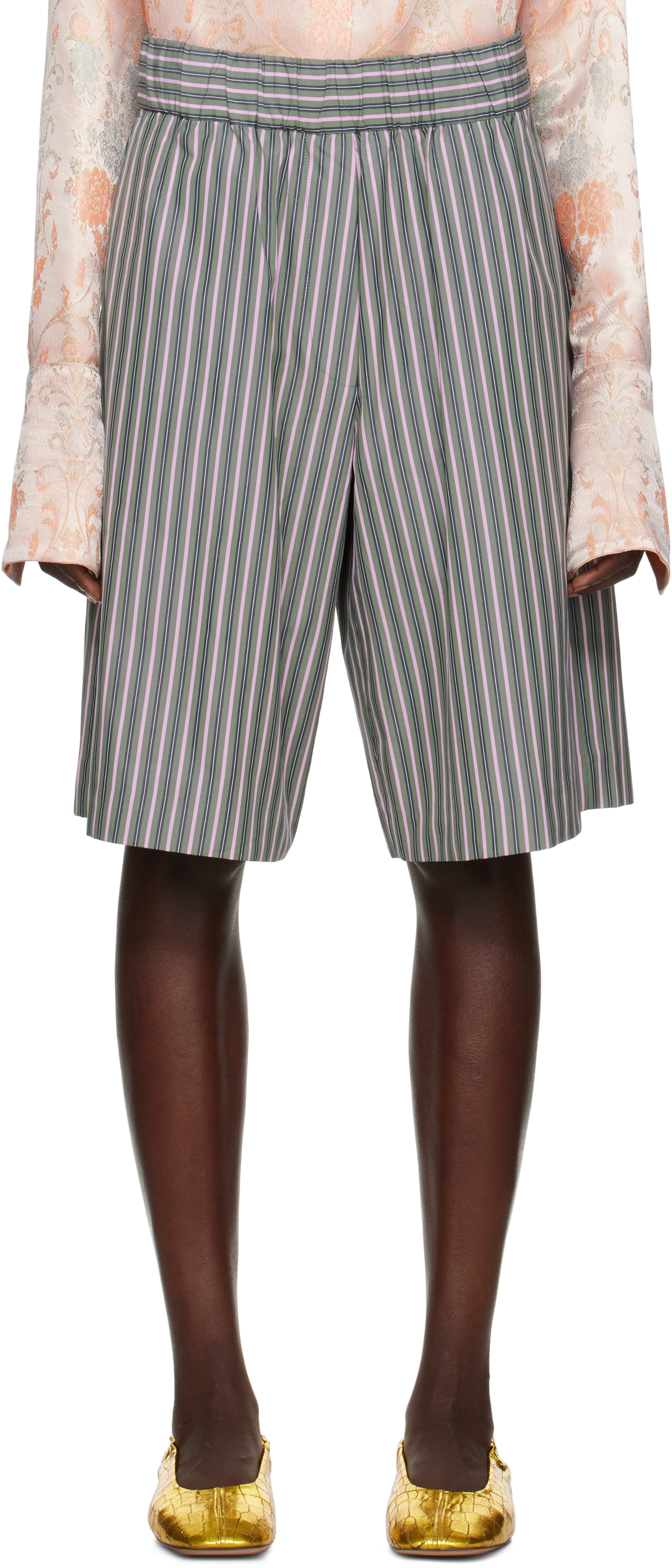 Green & Pink Striped Shorts