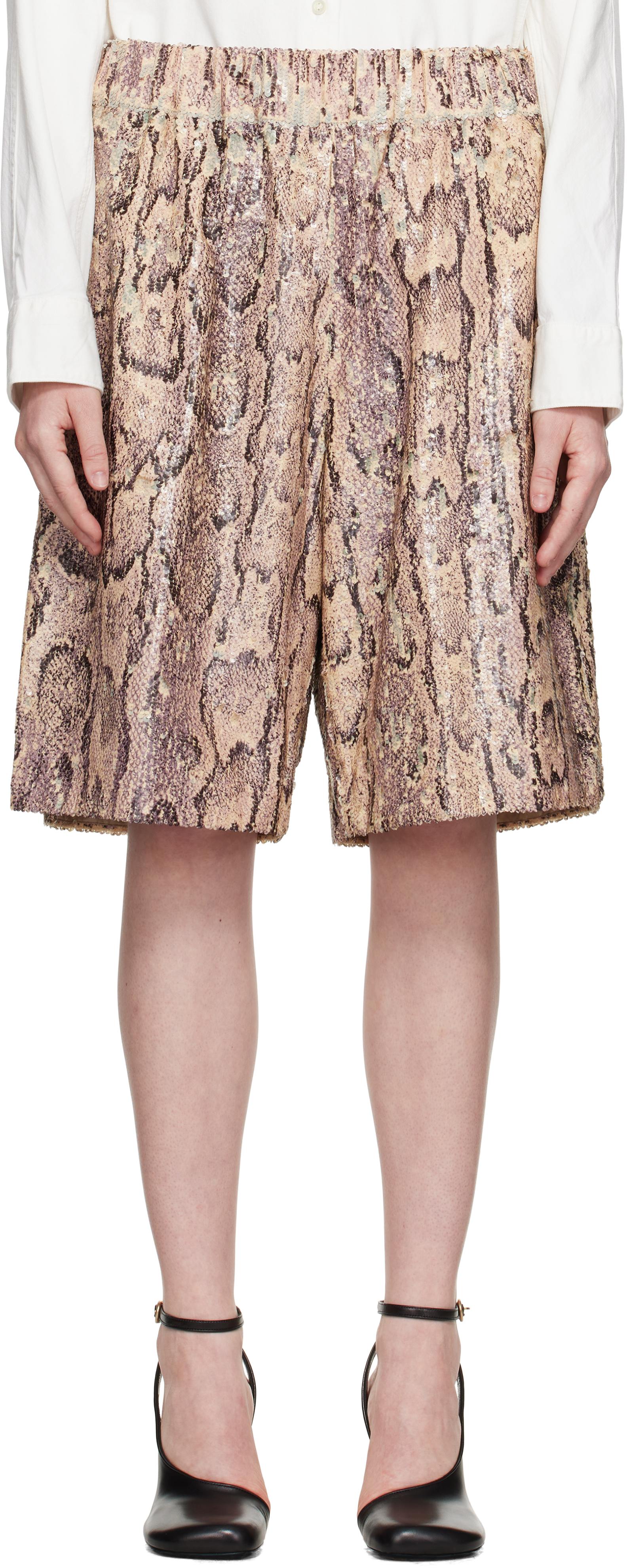 Shop Dries Van Noten Beige & Purple Sequinned Shorts In 403 Lilac