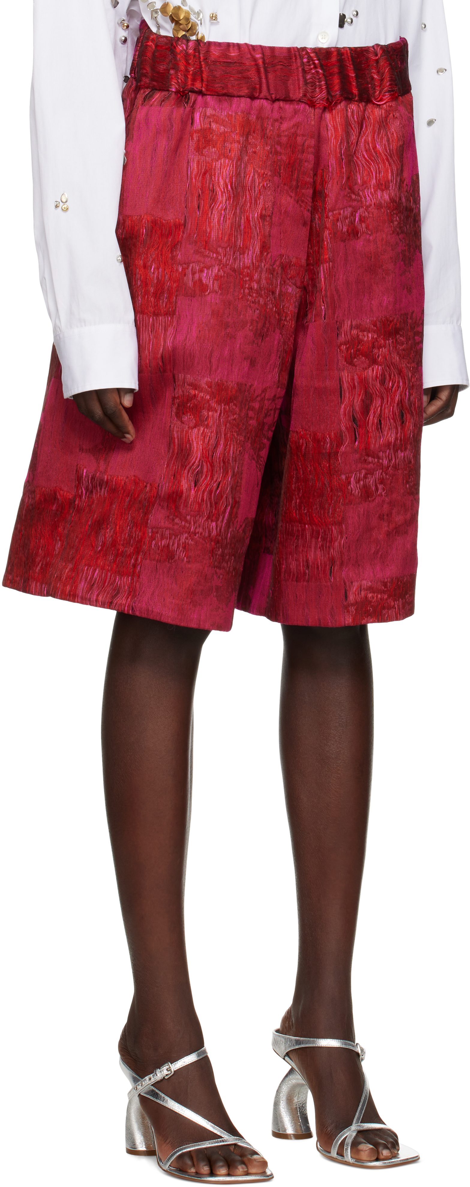 Shop Dries Van Noten Pink Jacquard Shorts In 304 Fuchsia