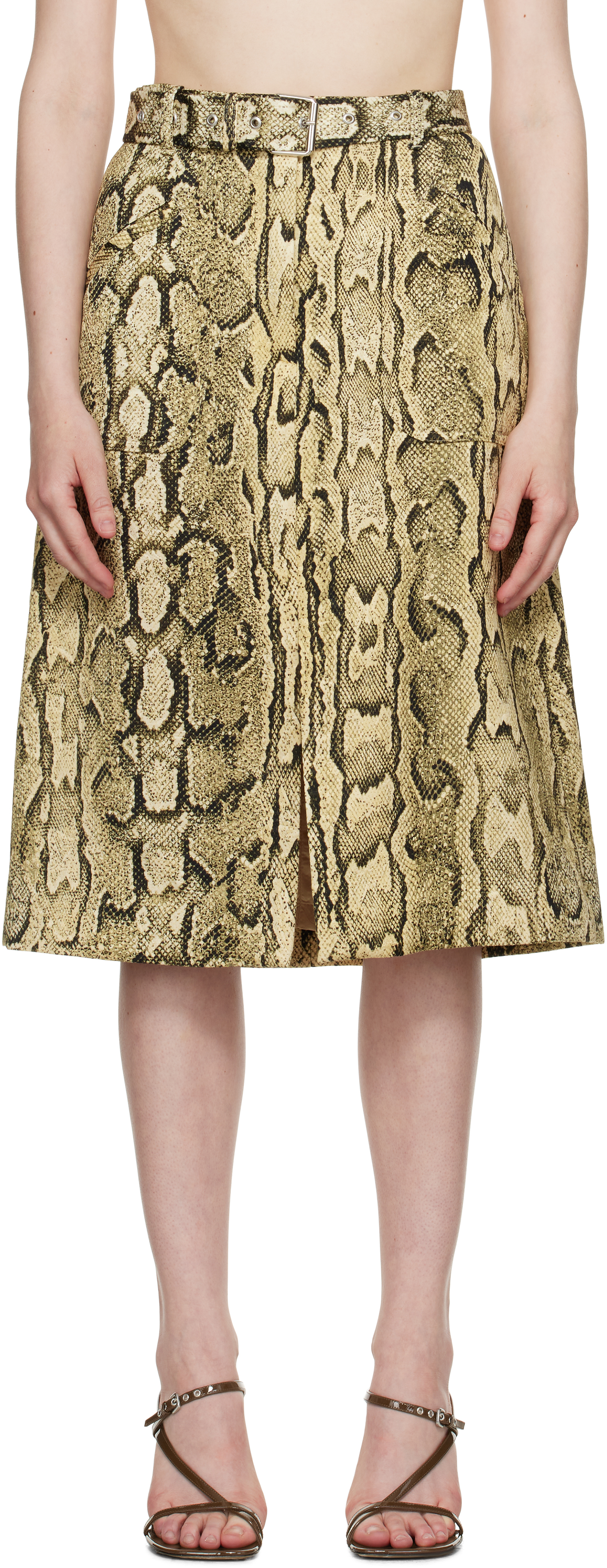 Dries Van Noten スネーク ベージュ ベルト ミディアムスカート Dries Van Notenのベージュ ベルト ミディアムスカートがセール中