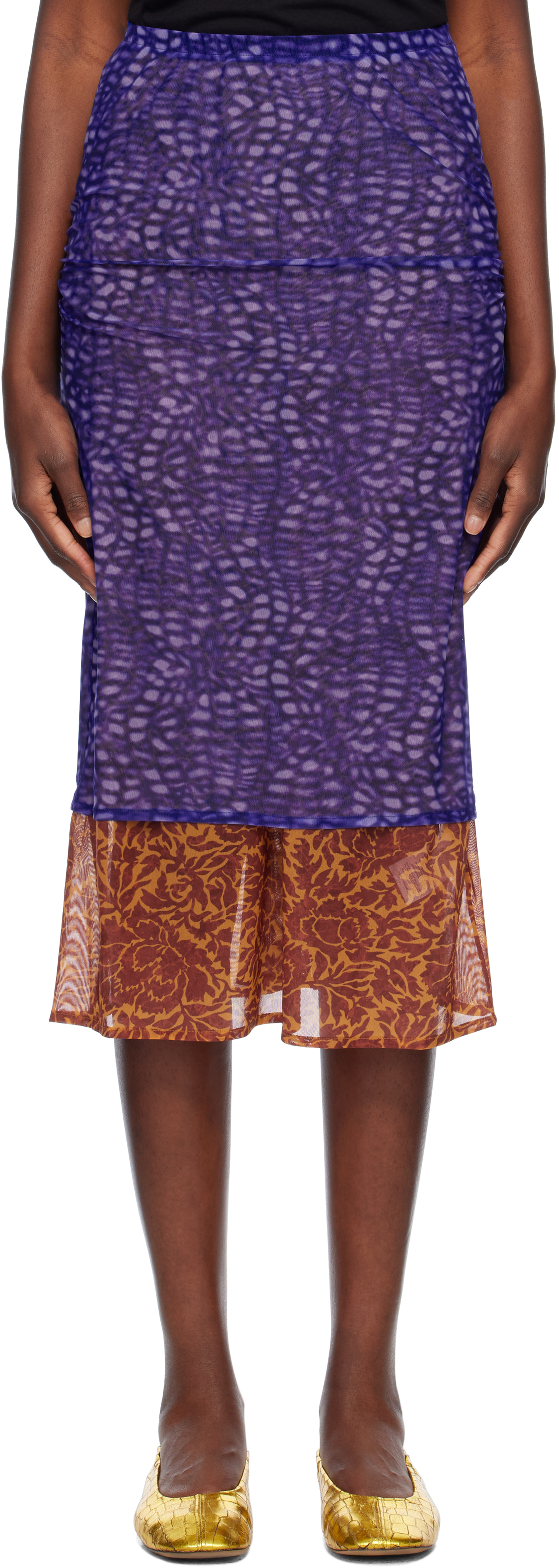 Purple & Orange Mesh Midi Skirt