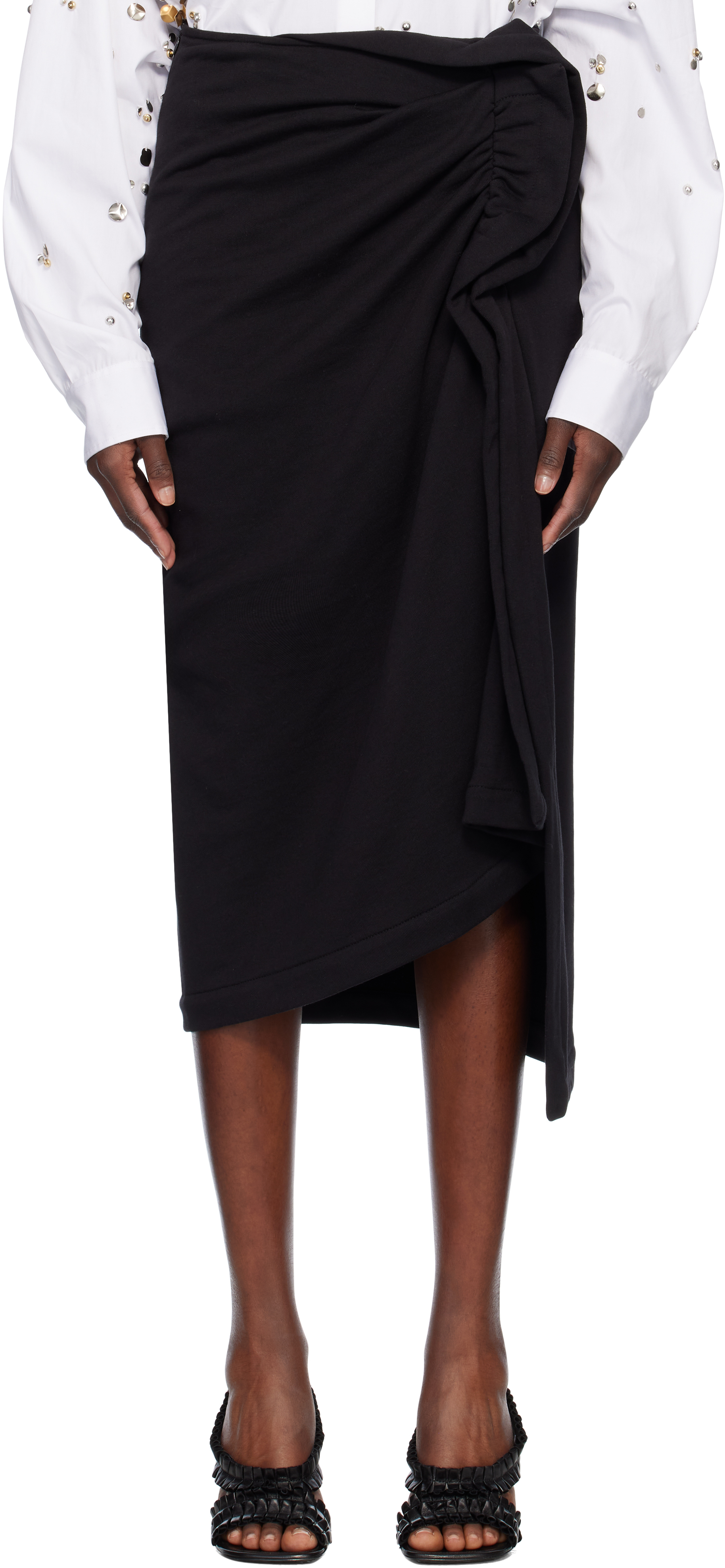 Shop Dries Van Noten Black French Terry Midi Skirt In 900 Black