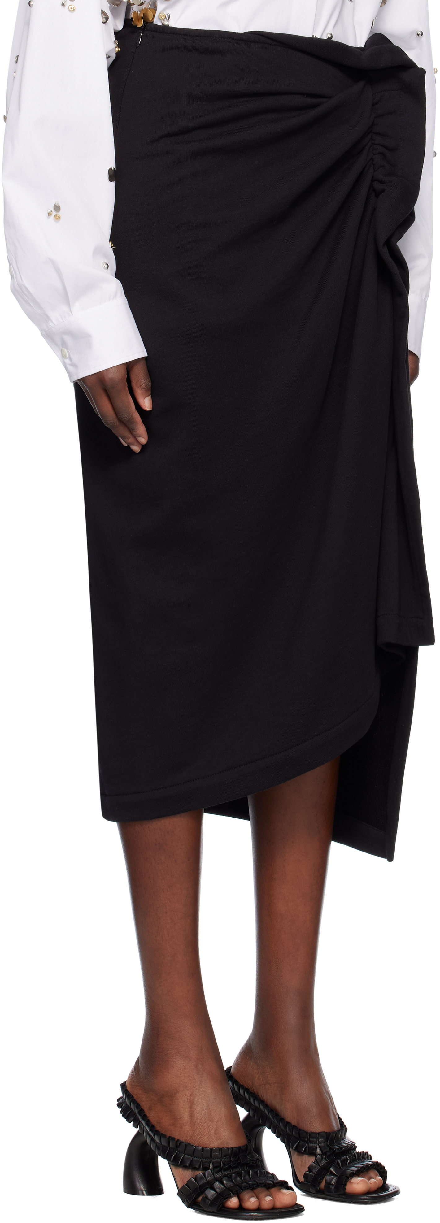 Shop Dries Van Noten Black French Terry Midi Skirt In 900 Black