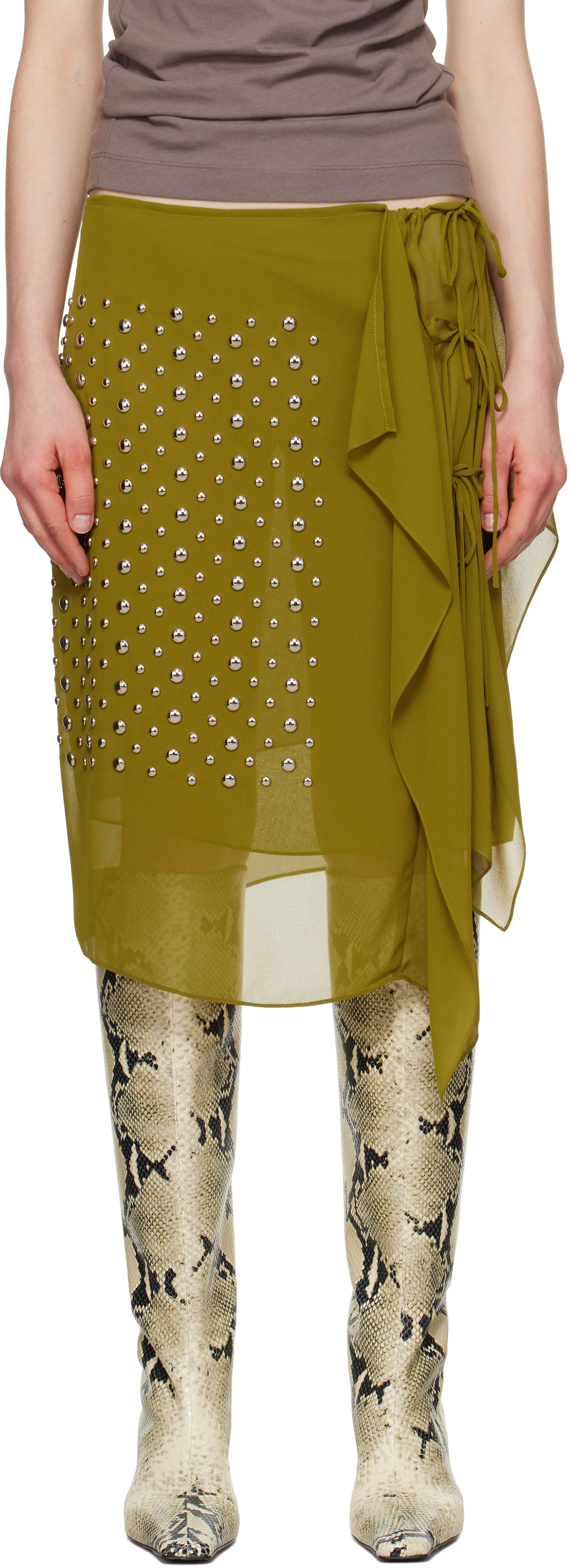 Green Studded Midi Skirt